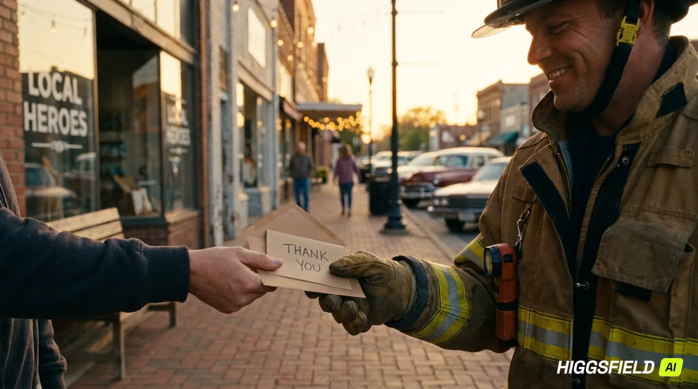 Giving a gift card to a first responder